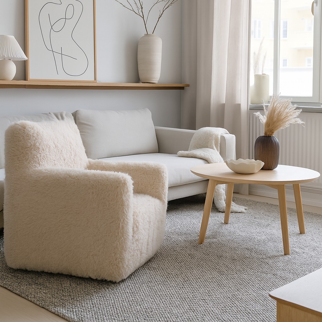 F�t�lj fluffig beige tygkl�dsel