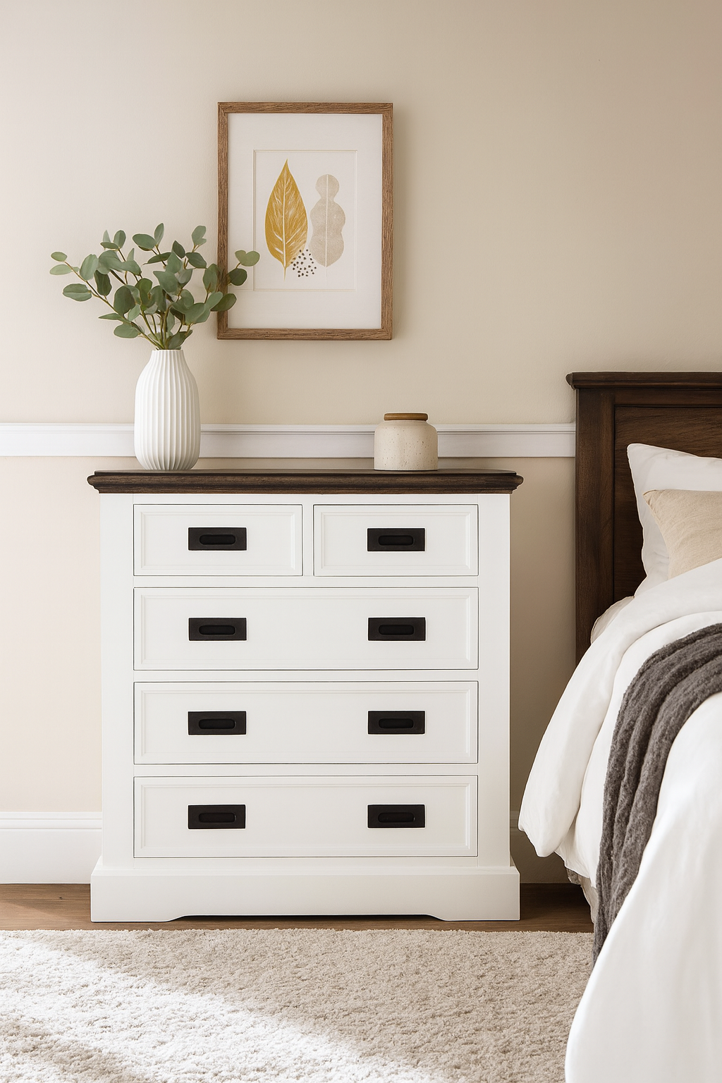 Byr 85 cm bred Vit/grbrun - Knight + Mbeltassar