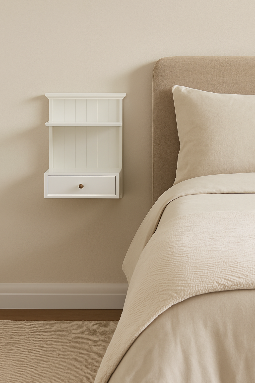 Sängbord vägghängt vitt - Linnea + Möbeltassar Sängbord vägghängt vitt - Linnea + Möbeltassar