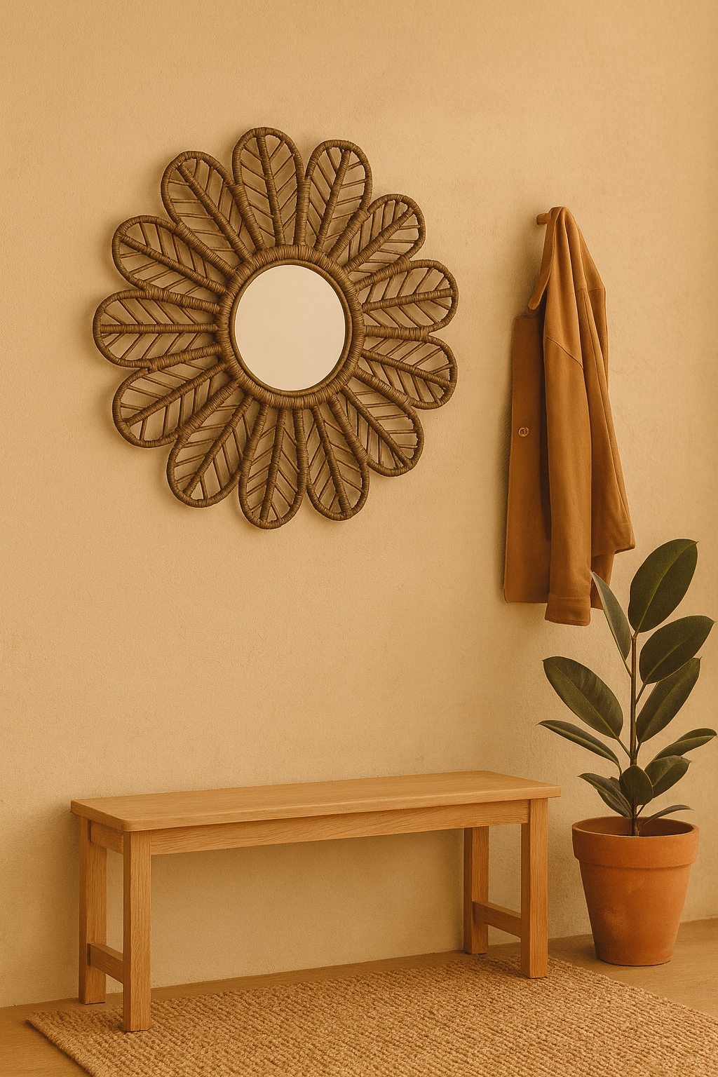 Spegel Ø90 cm brun rotting + Glas och Kristallrengöring Spegel Ø90 cm brun rotting + Glas och Kristallrengöring