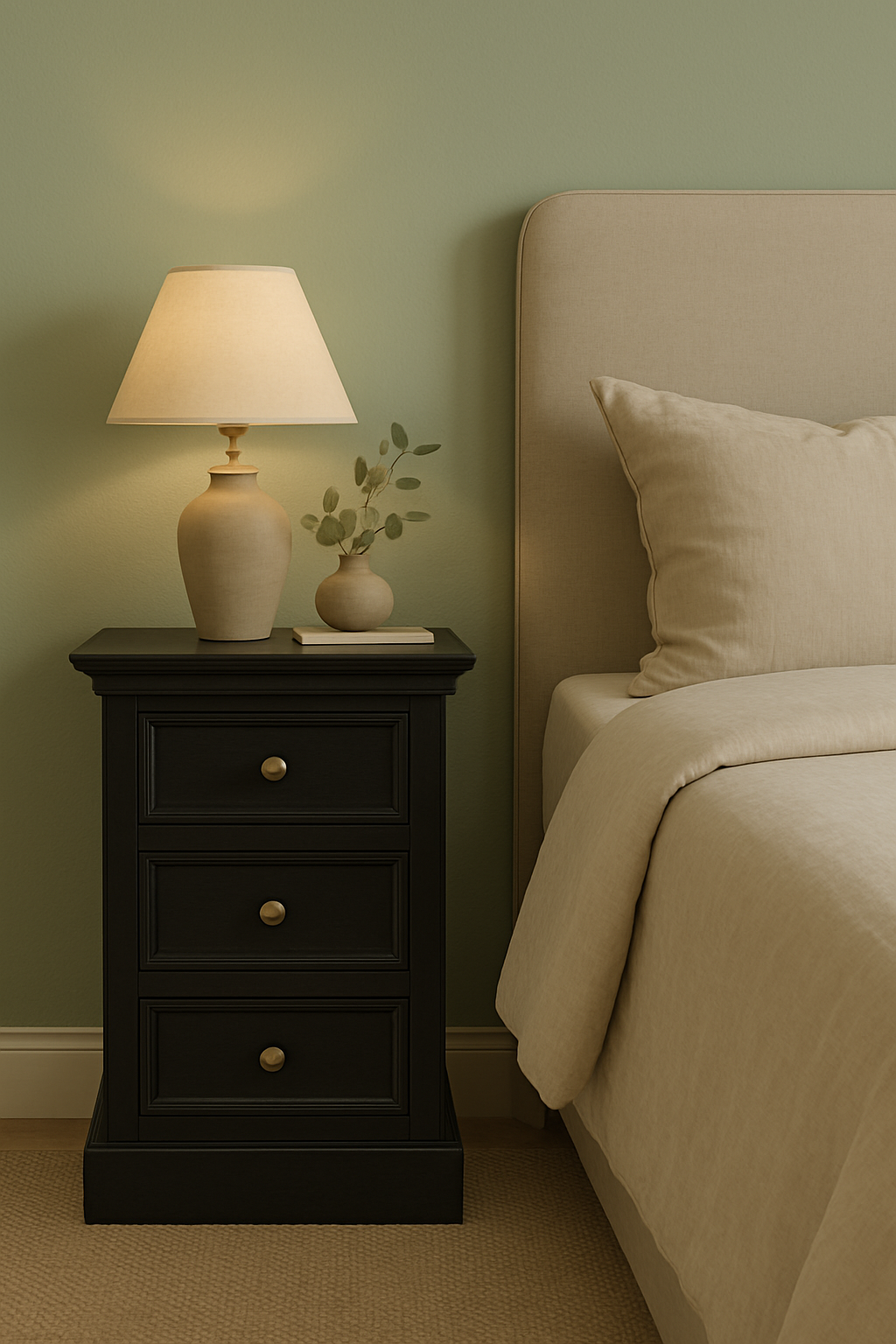 S�ngbord Bristol i svart - 70 cm h�g + M�beltassar