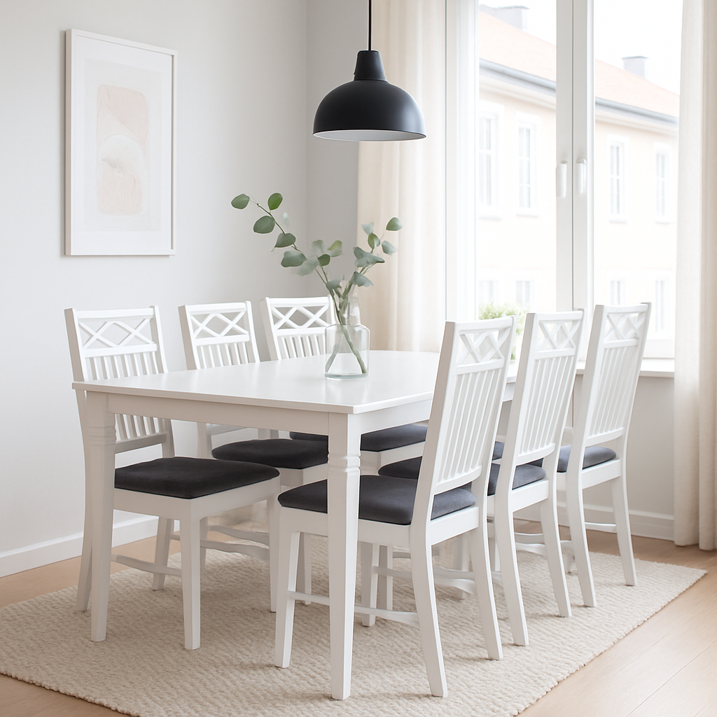 Sandhamn matgrupp; 180x95 cm bord med 6 st Sandhamn Gripsholm matstolar + 6.00 x Stolsdyna Sandhamn matgrupp; 180x95 cm bord med 6 st Sandhamn Gripsholm matstolar + 6.00 x Stolsdyna