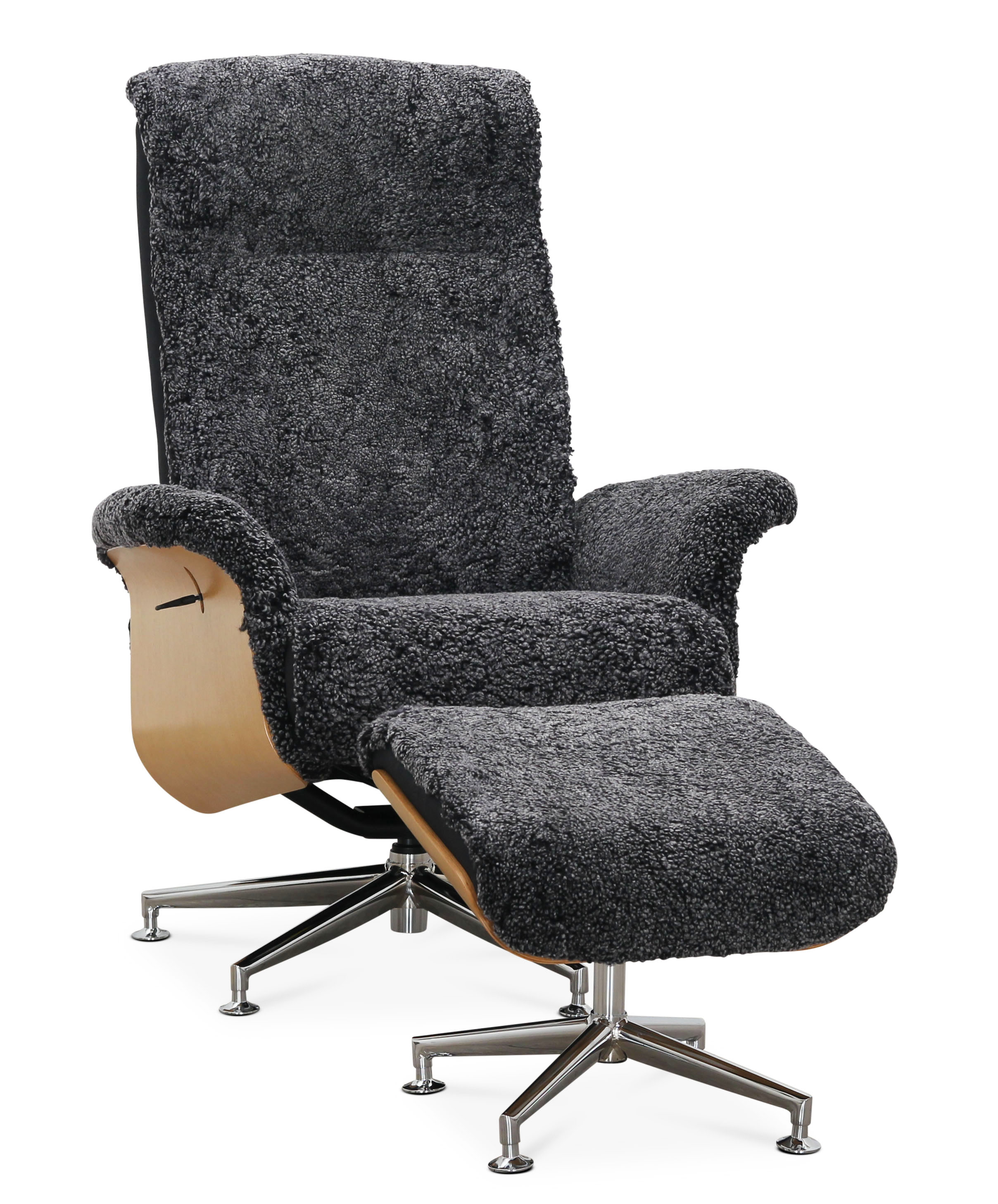 Fåtölj med fotpall fårskinn ek/antracit - Ulla + Textilvård för möbler Fåtölj med fotpall fårskinn ek/antracit - Ulla + Textilvård för möbler