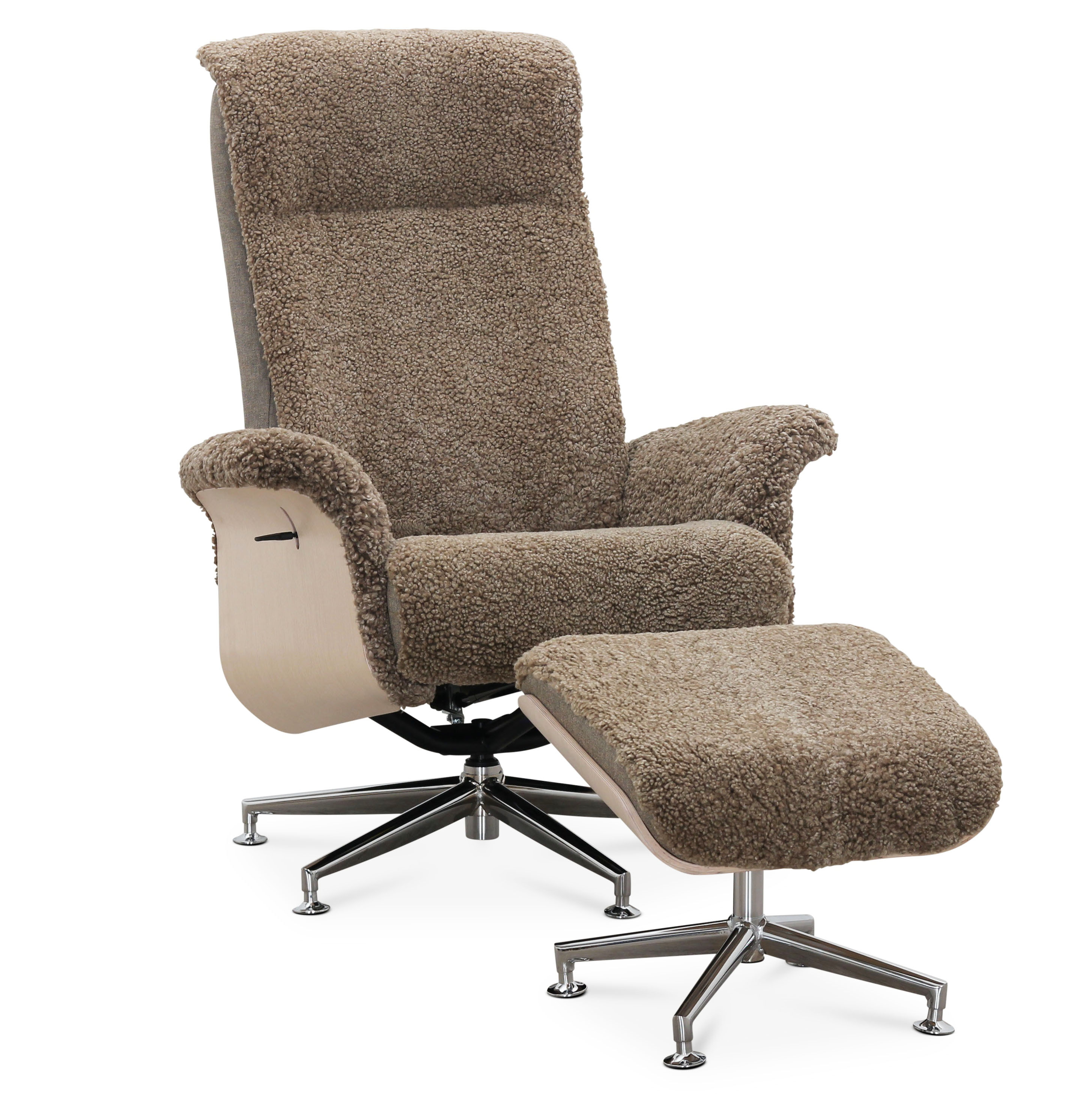 F�t�lj i f�rskinn med fotpall - Ek/ljusbeige f�rskinn - Ulla