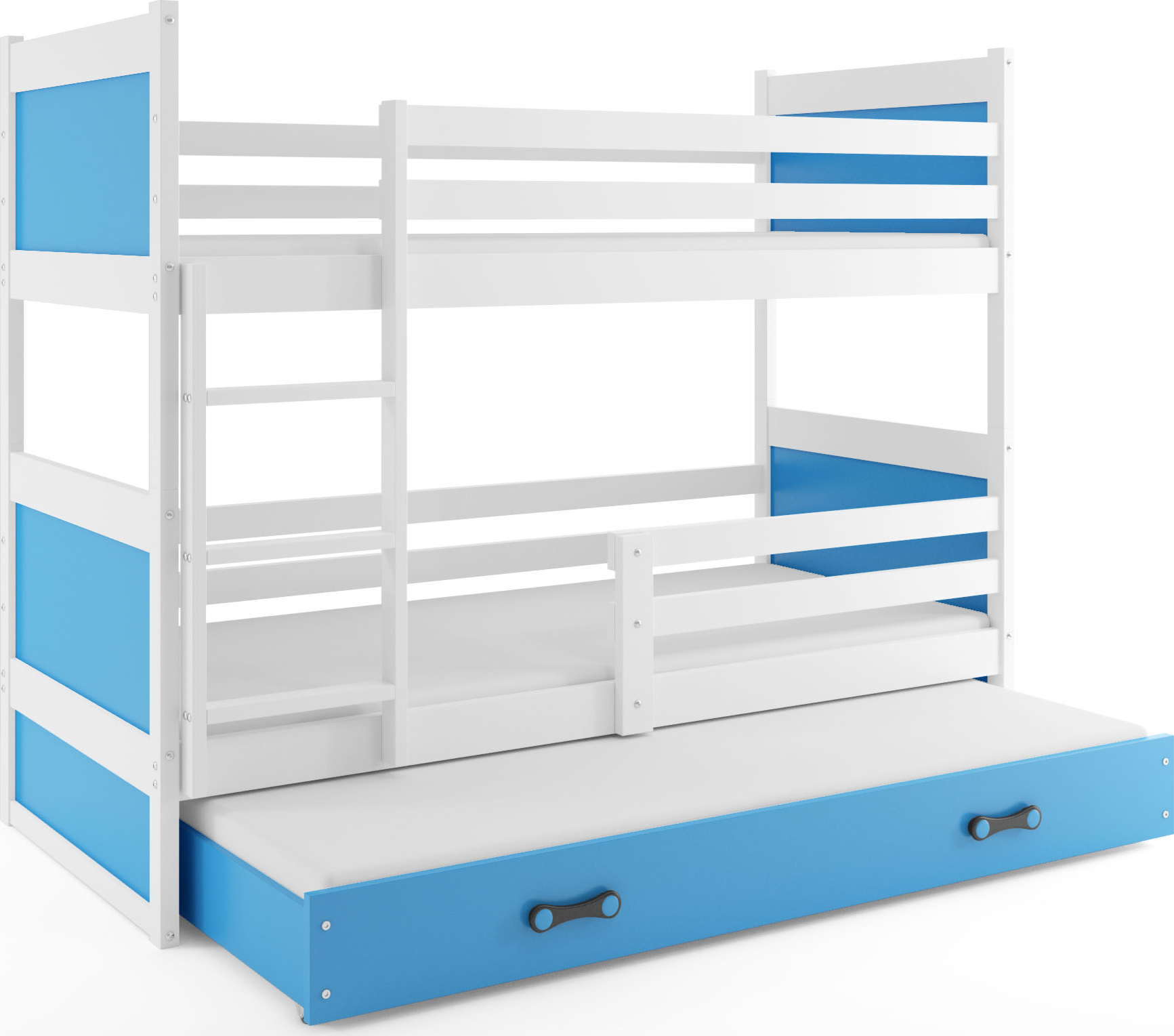 �rhus v�ningss�ng med tre b�ddar - Vit/bl� + Trafikmatta