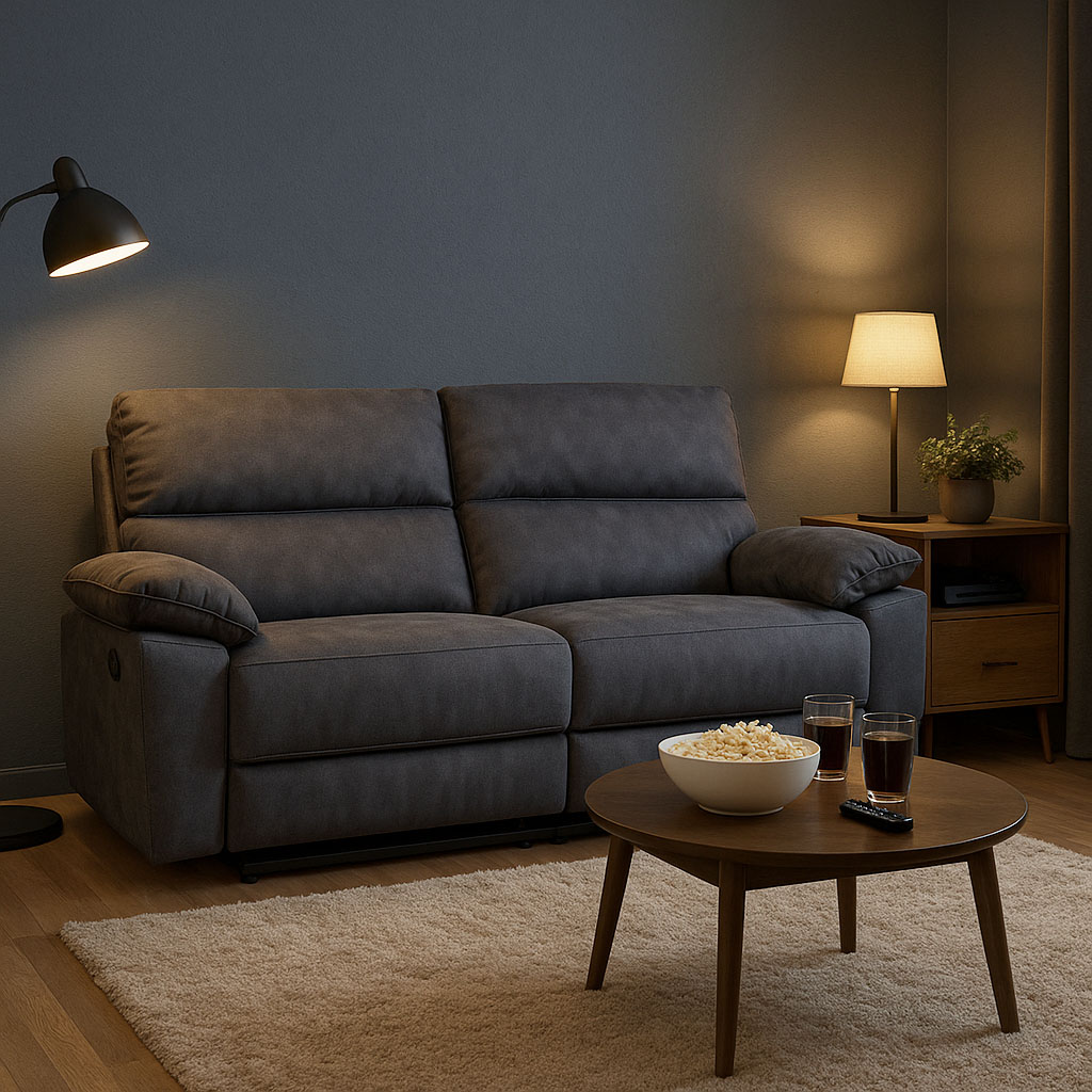 Reclinersoffa 2-sits extra bred i gr�tt - 197 cm