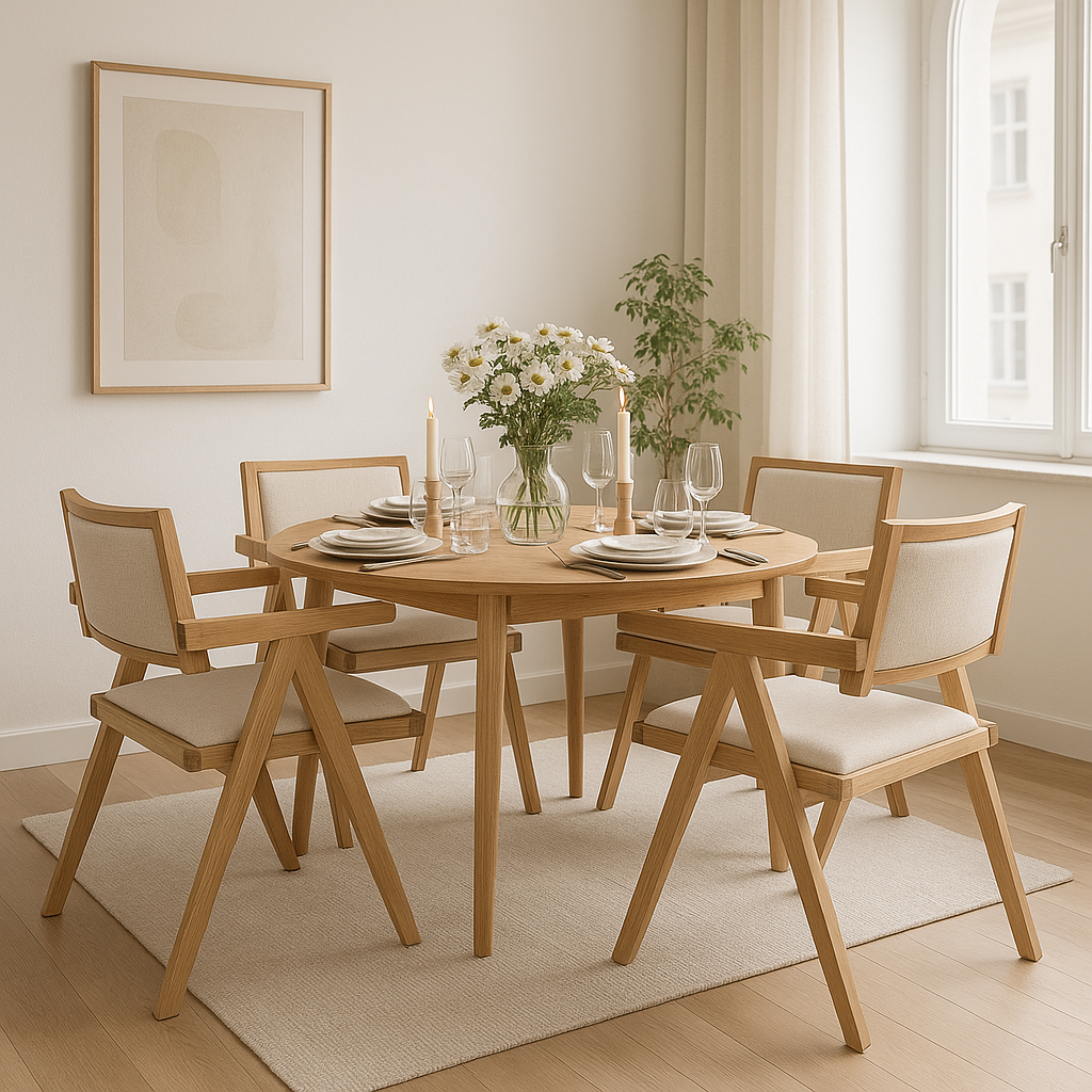 Matgrupp Genova �110�160 cm i oljad ek med 4 st Sara karmstolar i ek och linne