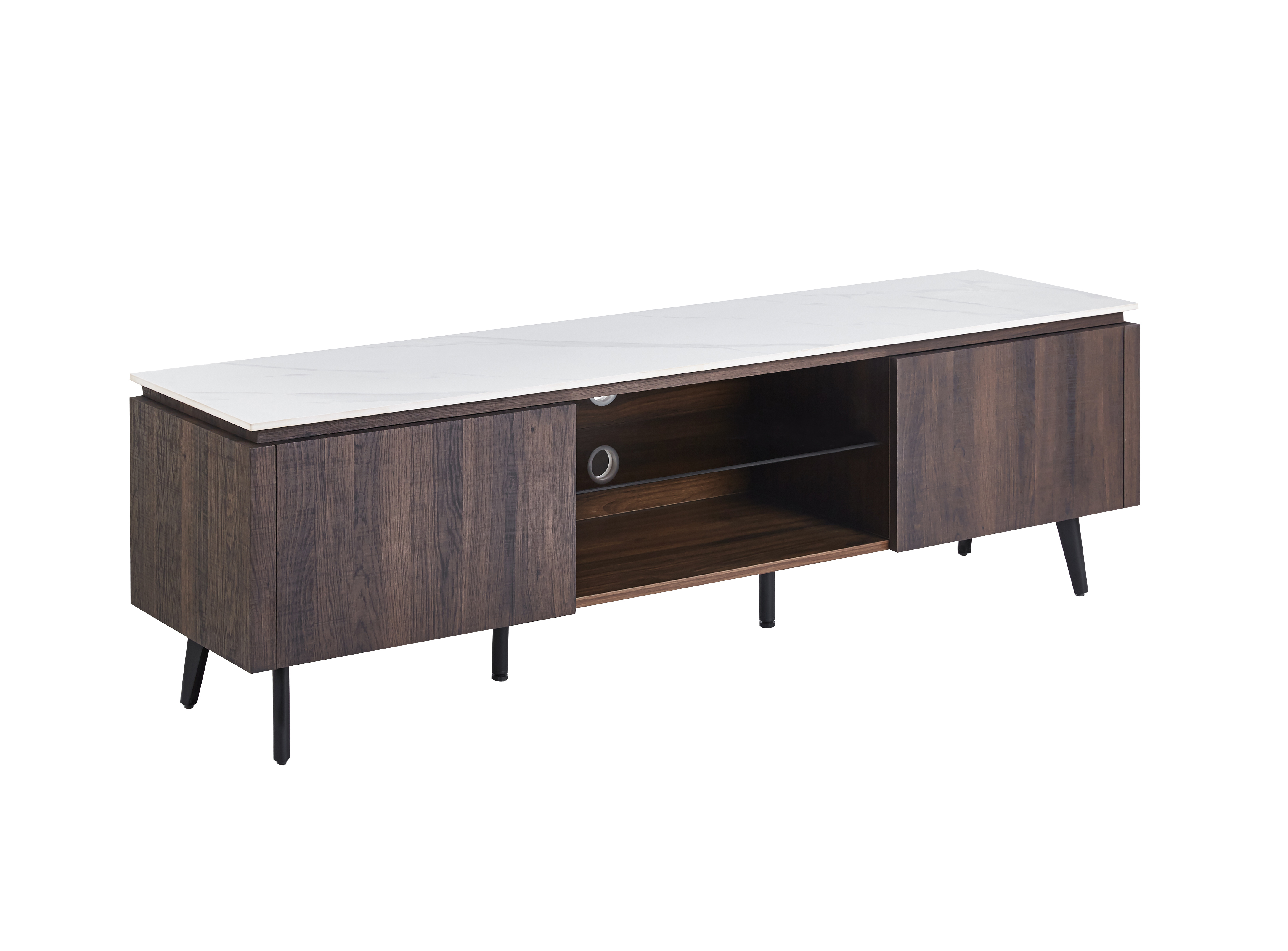 Salvador tv-b�nk med f�rvaring 160 cm l�ng - Marmor / m�rkbrun