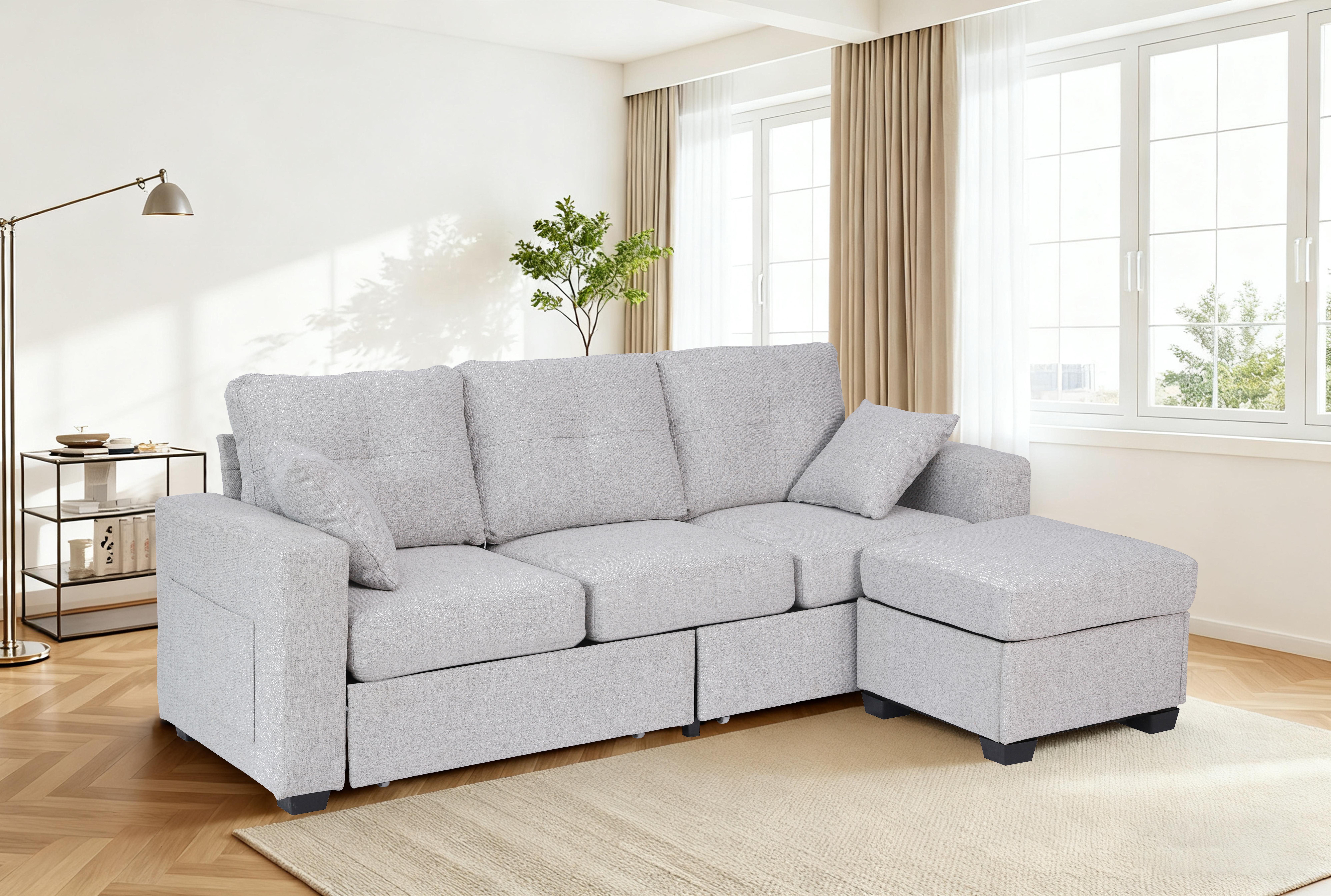 Divansoffa Davis med f�rvaring � Ljusgr�