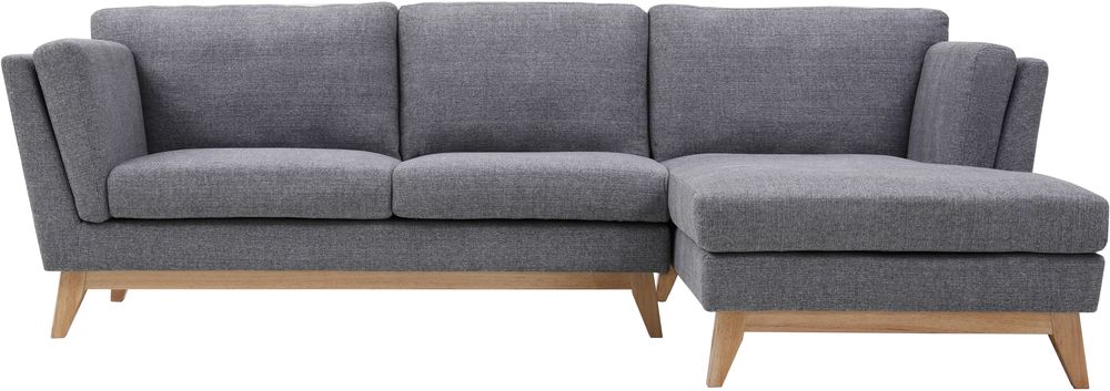 Soffa med divan gr�tt tyg - 260 cm bred