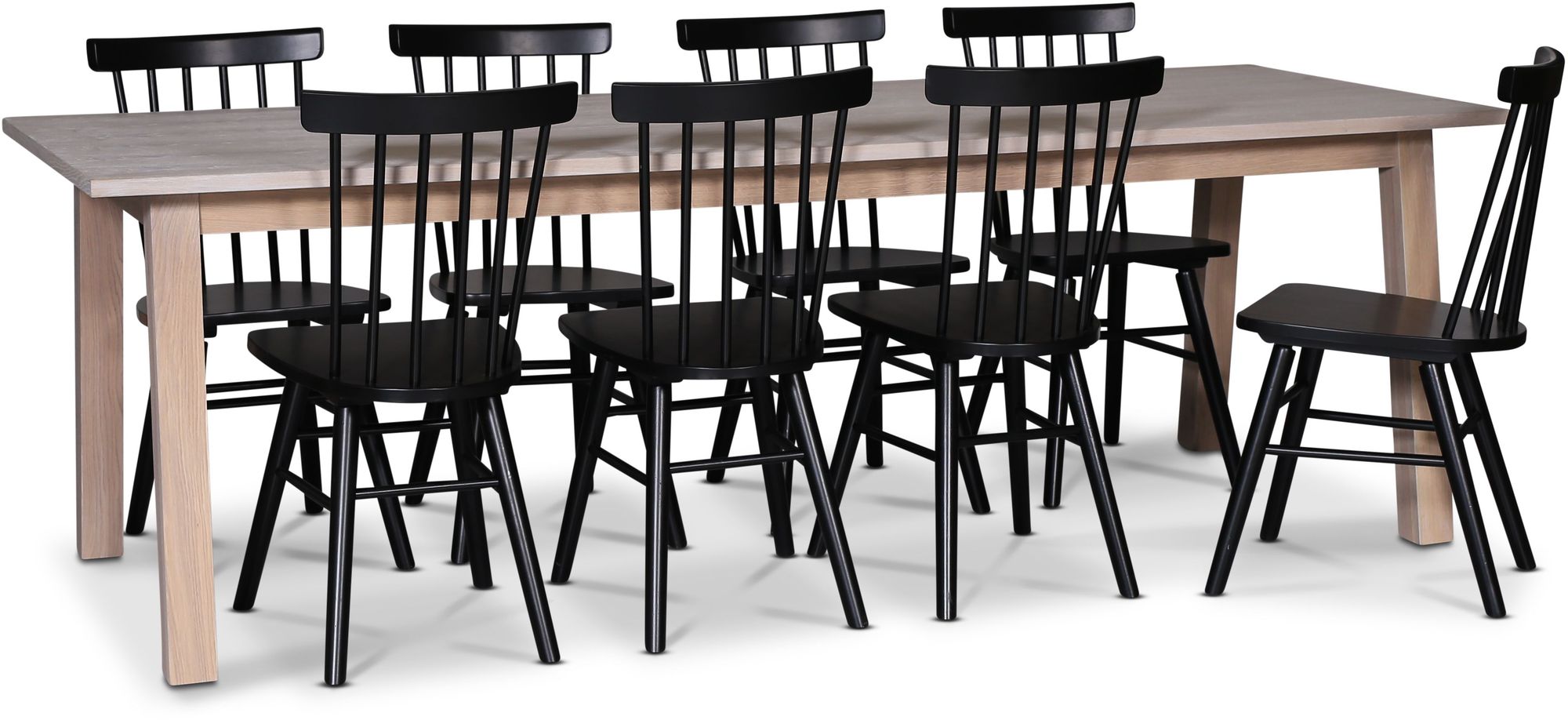 Saltsj matgrupp 240 cm inkl 8 st svarta Orust pinnstolar - Vitoljad ekfanr