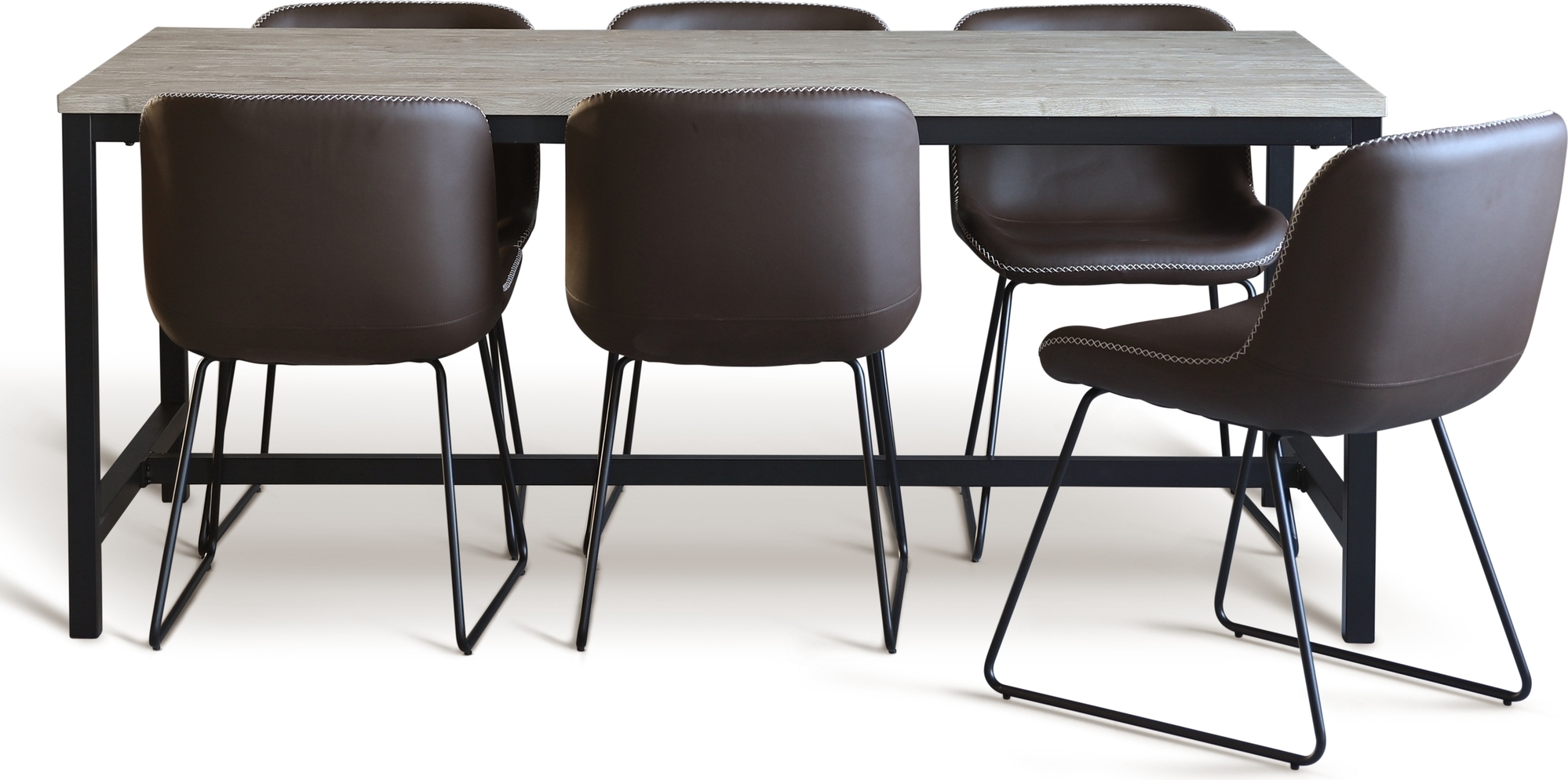 Texas matgrupp med 6 st Texas matstolar Brun PU + Texas matbord whitewash 180x90 cm