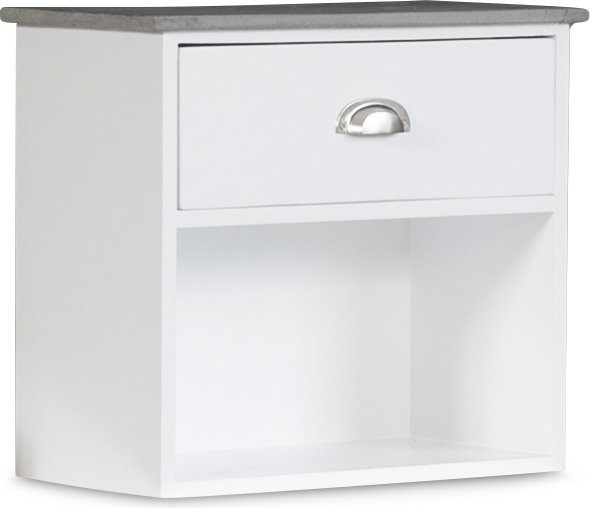 S�ngbord Hugo v�ggh�ngt med 1 l�da - Vit/Cement + M�beltassar