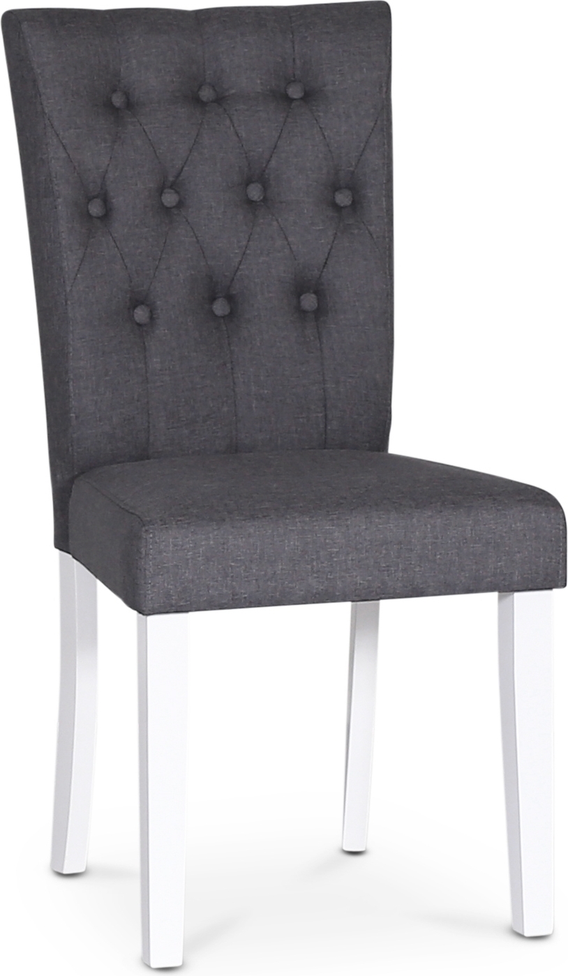 Stol i grått tyg med vita ben - Crocket + Möbeltassar Stol i grått tyg med vita ben - Crocket + Möbeltassar