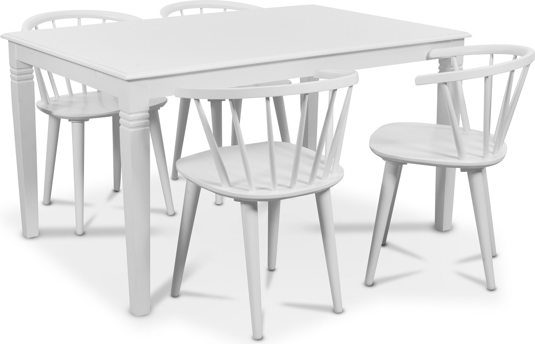 Mellby matgrupp 140 cm bord med 4 st vita Fredrik Pinnstolar med karm - Vit