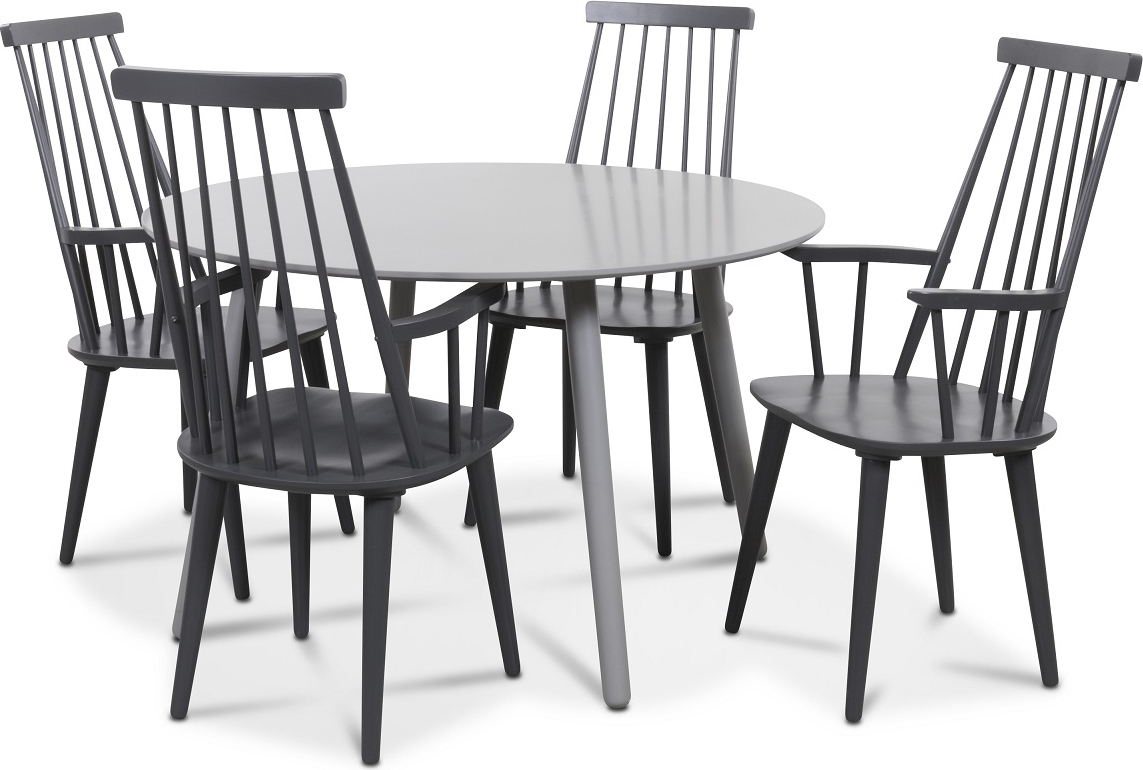 Rosvik matgrupp gr�tt runt bord med 4 st gr� Dalsland Pinnstolar - Gr� + 3.00 x M�beltassar