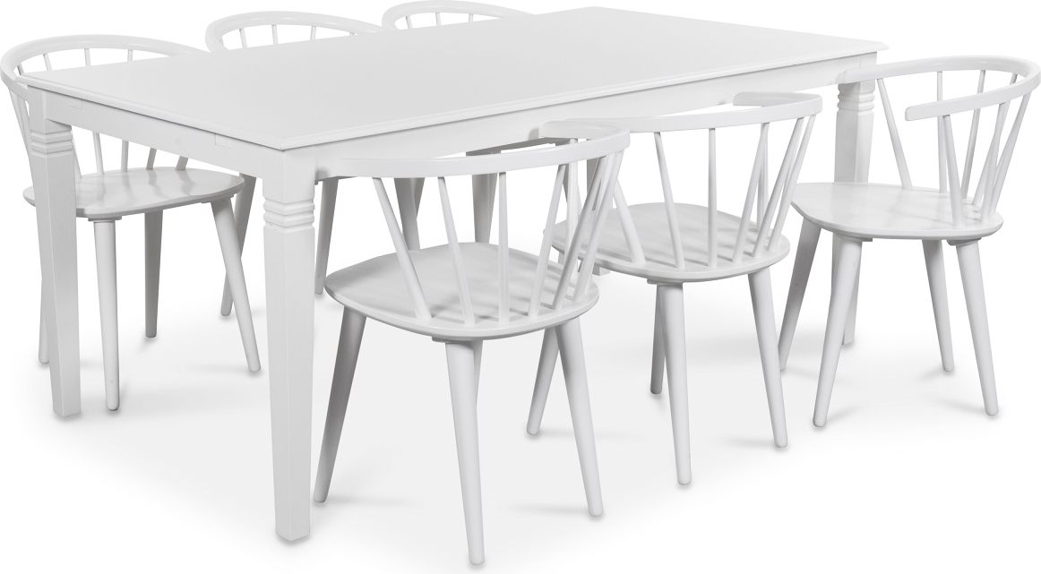 Matgrupp Mellby bord med 6 st vita Fredrik Pinnstolar med karm Matgrupp Mellby bord med 6 st vita Fredrik Pinnstolar med karm