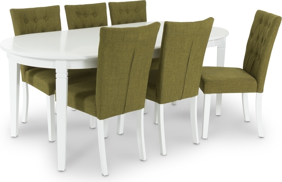 Sandhamn Matgrupp Ovalt bord med 6 st Crocket stolar i Gr�nt tyg