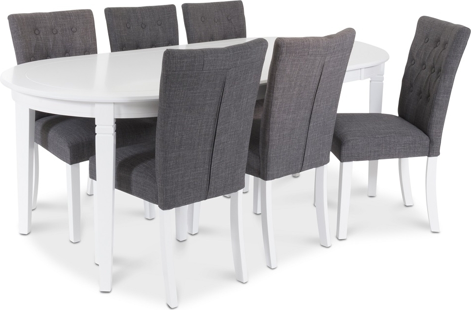 Sandhamn Matgrupp; Ovalt bord med 6 st Crocket stolar i Gr�tt tyg