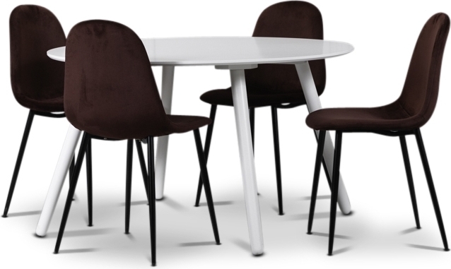 Rosvik matgrupp, matbord med 4 st Carisma sammetsstolar - Vit/Bordeaux