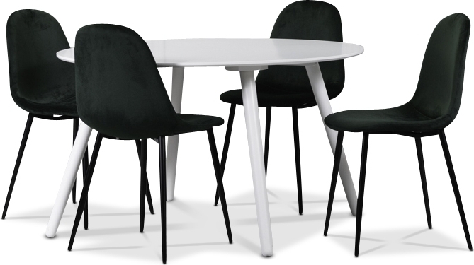 Rosvik matgrupp, matbord med 4 st Carisma sammetsstolar - Vit/Gr�n