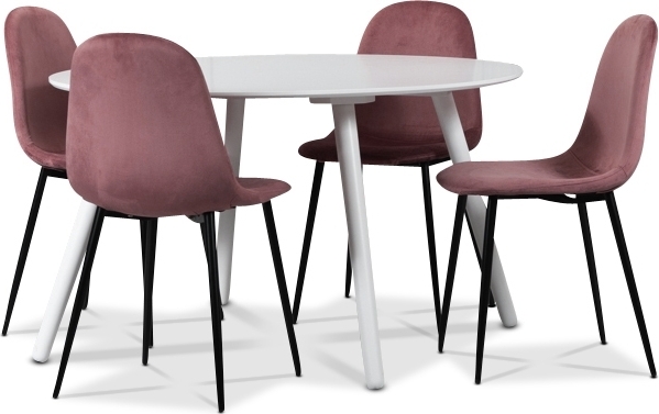 Rosvik matgrupp, matbord med 4 st Carisma sammetsstolar - Vit/Rosa