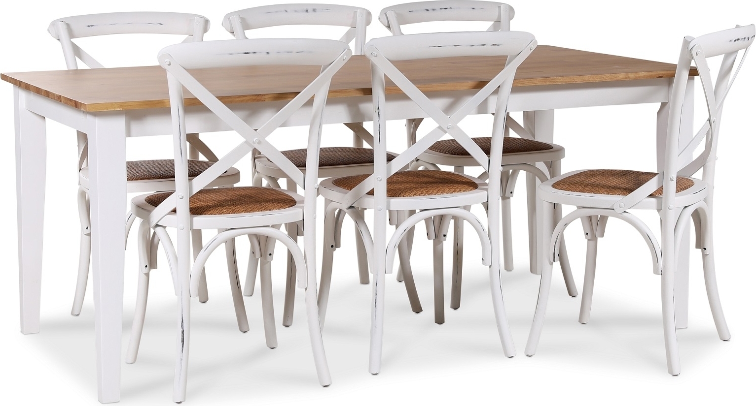 Dalar�s matgrupp 180 cm bord vit/ek + 6 st vita Gaston matstolar