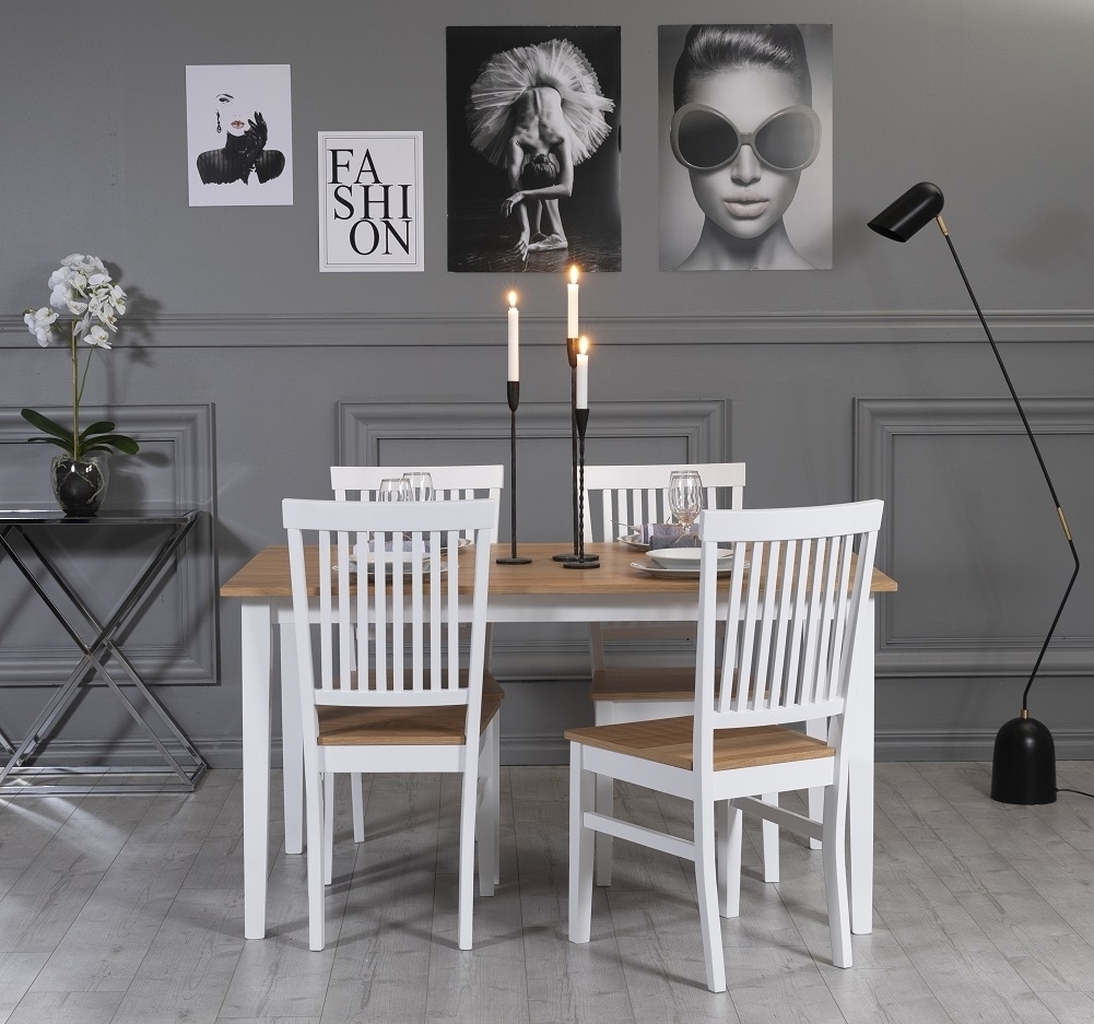 Matgrupp: Bord 140x90 cm inklusive 4 stolar - Ek/vit - F�r�