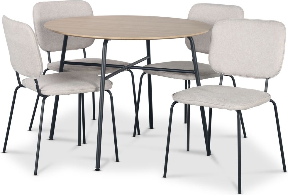 Tofta matgrupp �100 cm bord i ljust tr� + 4 st Lokrume beige stolar + 4.00 x Stolsdyna