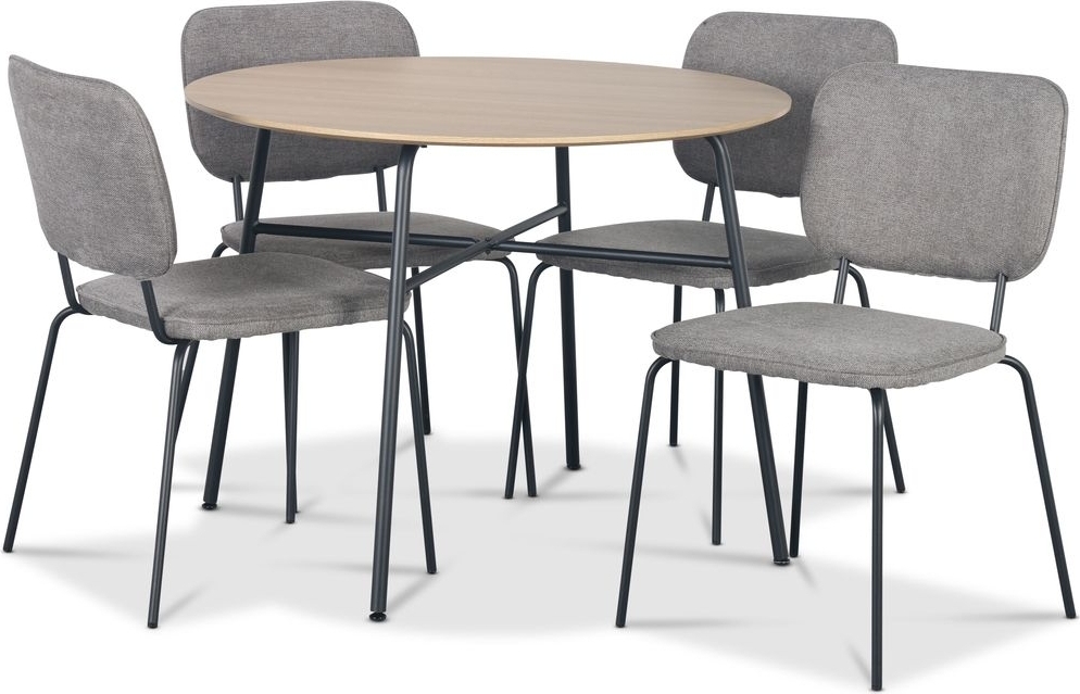 Tofta matgrupp �100 cm bord i ljust tr� + 4 st Lokrume gr� stolar