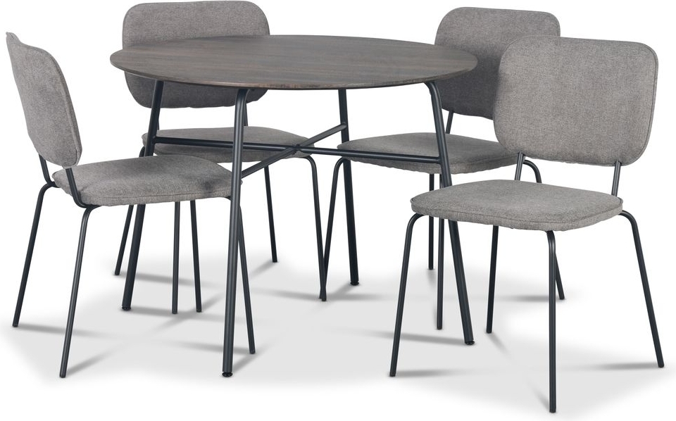 Tofta matgrupp �100 cm bord i m�rkt tr� + 4 st Lokrume gr� stolar