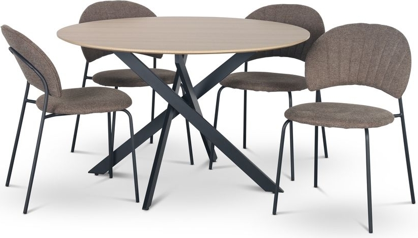 Hogr�n matgrupp �120 cm bord i ljust tr� + 4 st Hogr�n bruna stolar