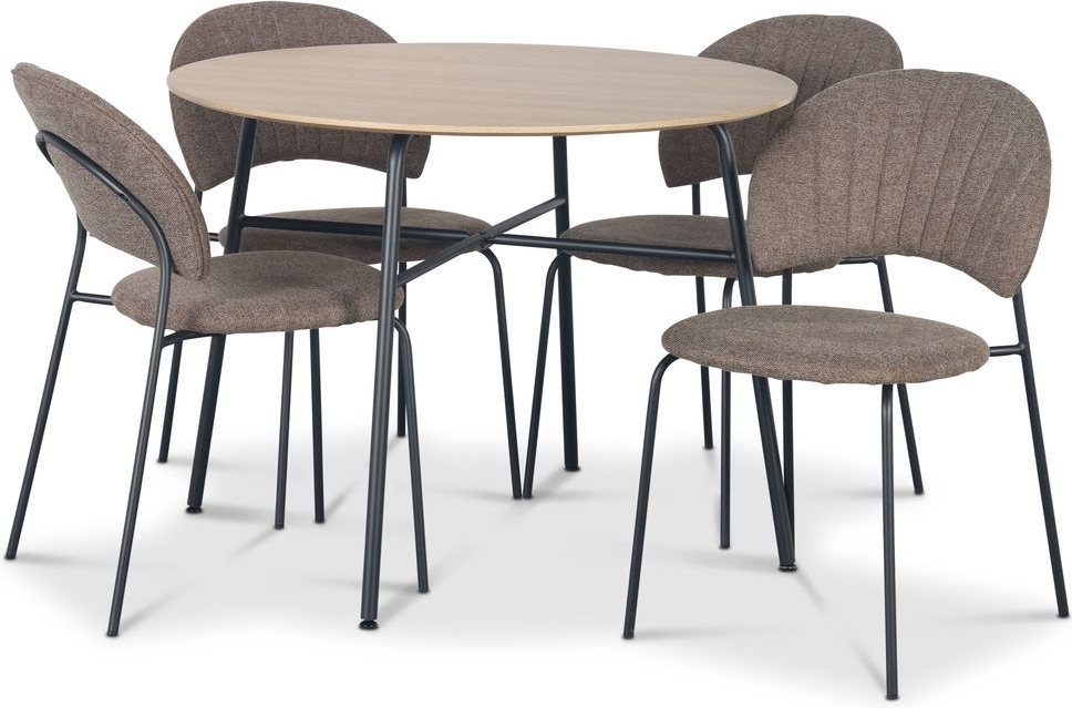 Tofta matgrupp �100 cm bord i ljust tr� + 4 st Hogr�n brun stolar