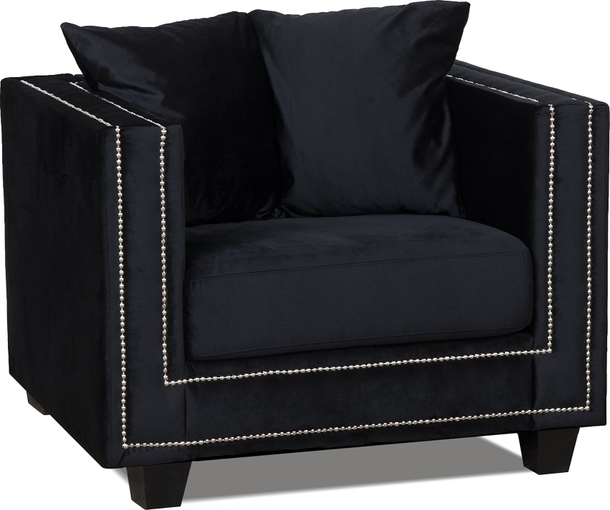 Tempel f�t�lj med nitar - Svart sammet