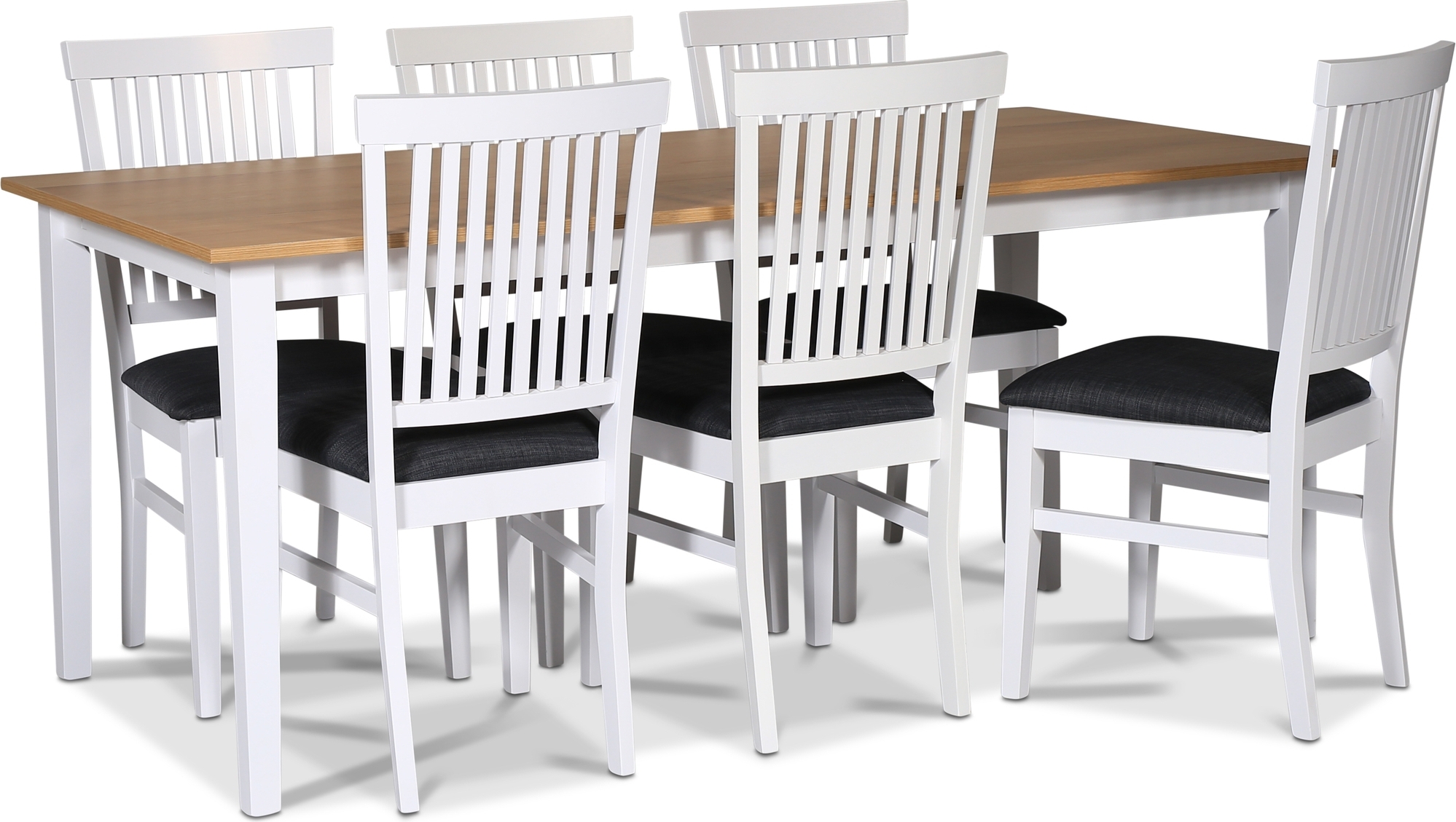Matgrupp; bord 180x90 cm - Vit / oljad ek med 6 st stolar - Fårö Matgrupp; bord 180x90 cm - Vit / oljad ek med 6 st stolar - Fårö
