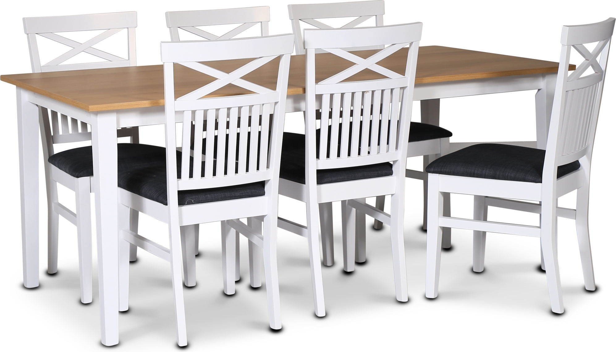 Matgrupp; bord 180x90 cm - Vit / oljad ek med 6 st stolar - Fårö Matgrupp; bord 180x90 cm - Vit / oljad ek med 6 st stolar - Fårö