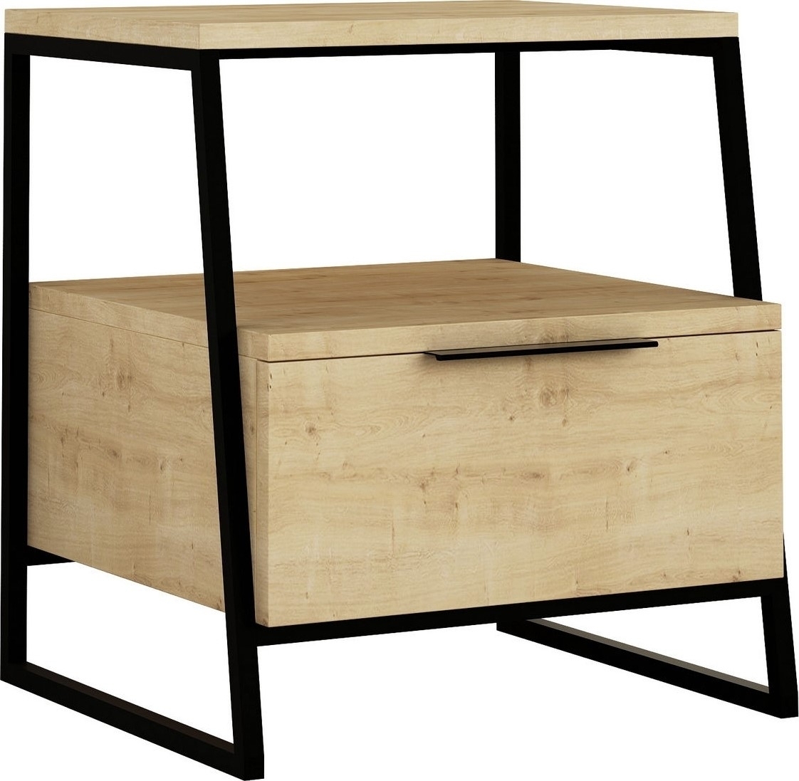 Pal s�ngbord med l�da - Ek/svart