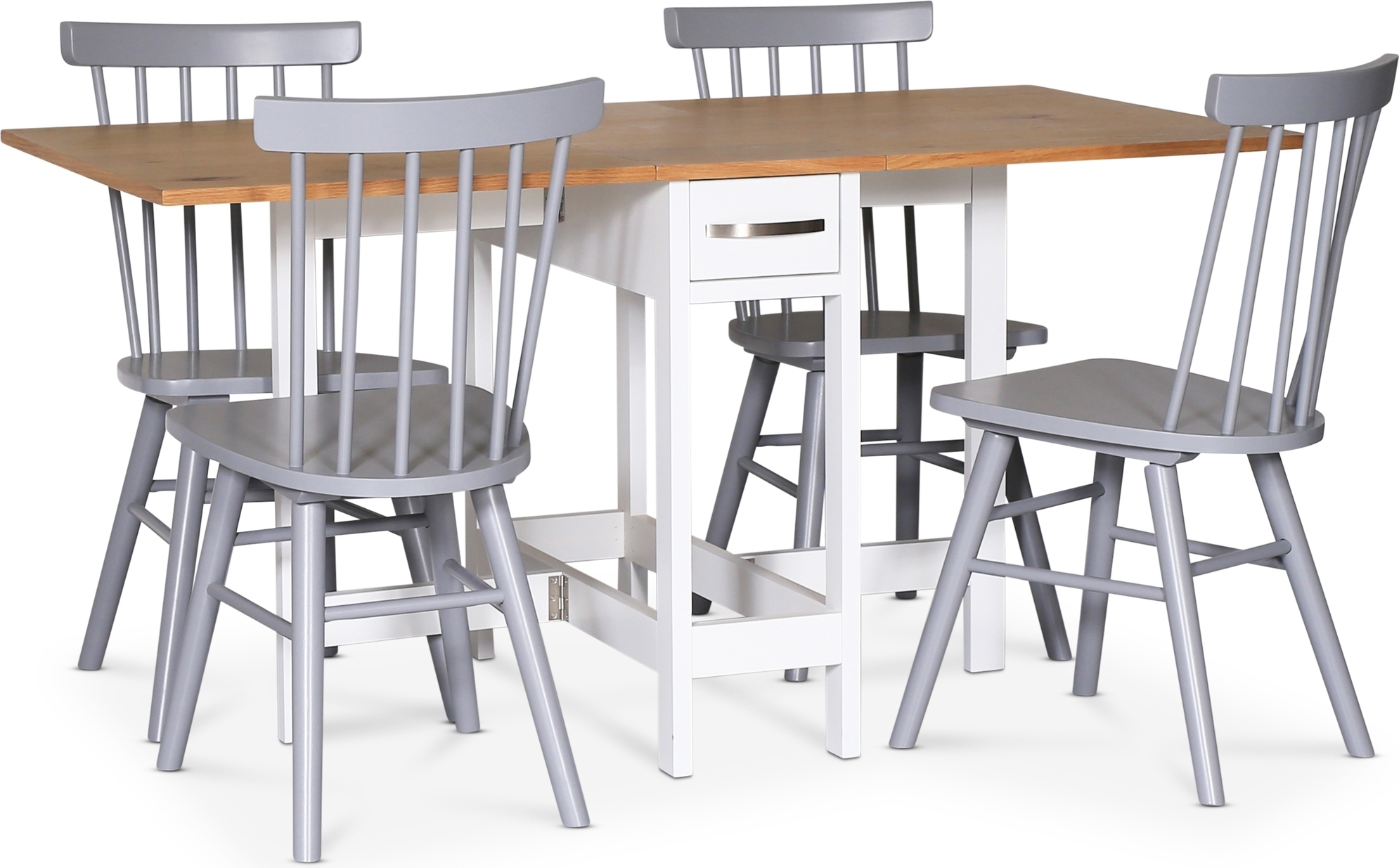 F�r� matgrupp; F�r� klaffbord med 4 st Orust gr� pinnstolar