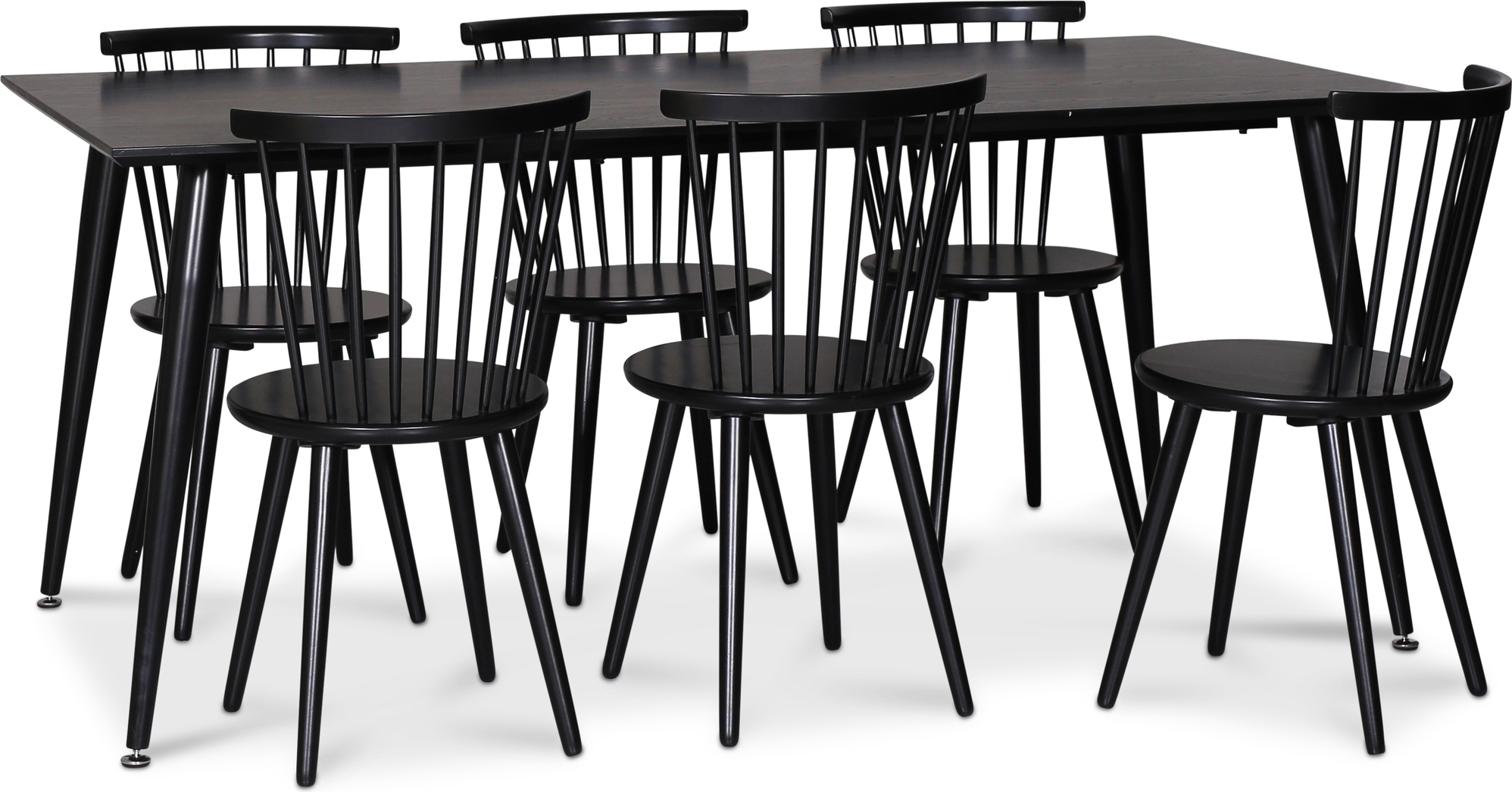 Dipp matgrupp; matbord 180x90 cm med 6 st svarta Castor pinnstolar