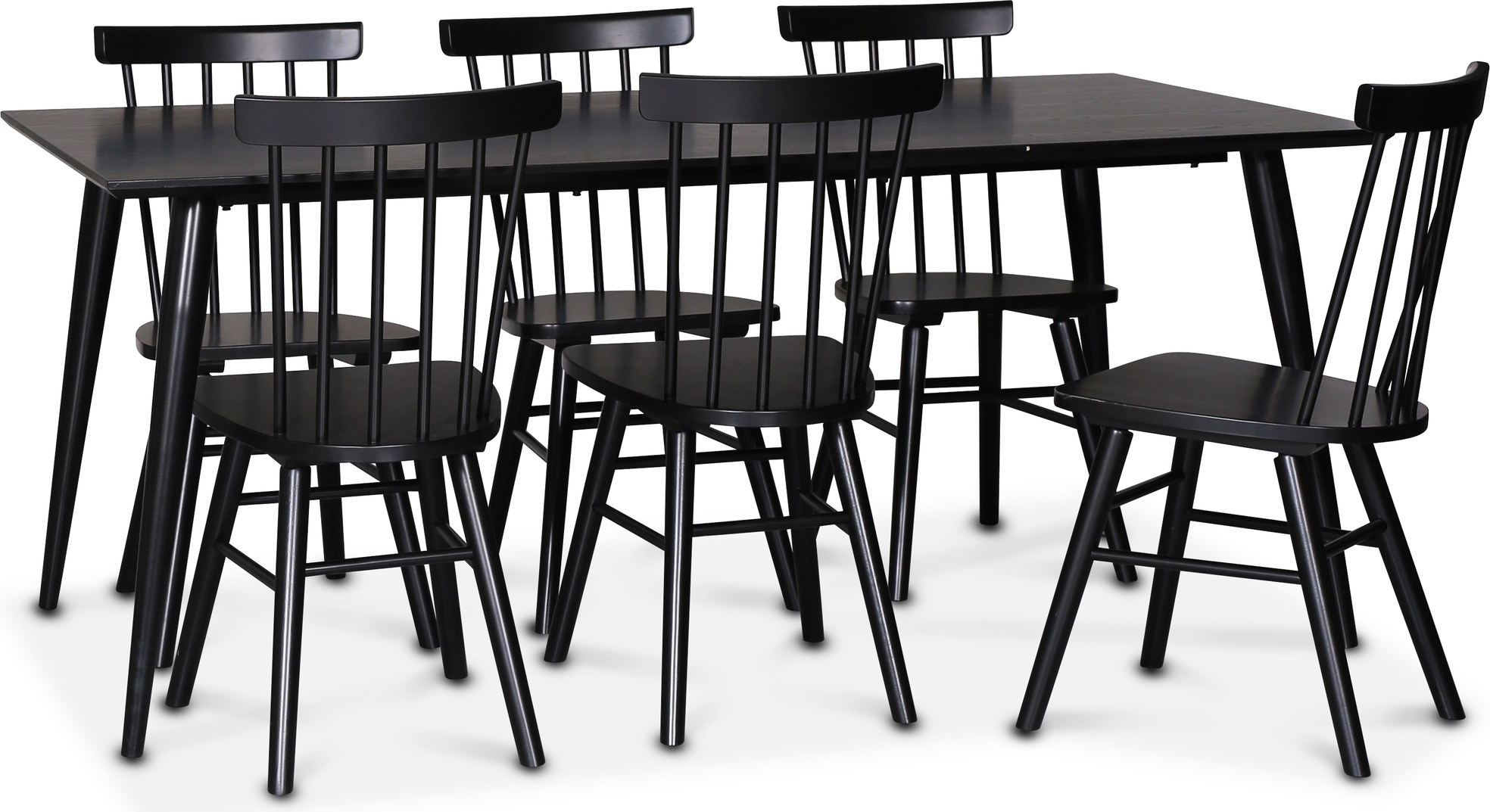 Dipp matgrupp; matbord 180x90 cm med 6 st svarta Orust pinnstolar Dipp matgrupp; matbord 180x90 cm med 6 st svarta Orust pinnstolar