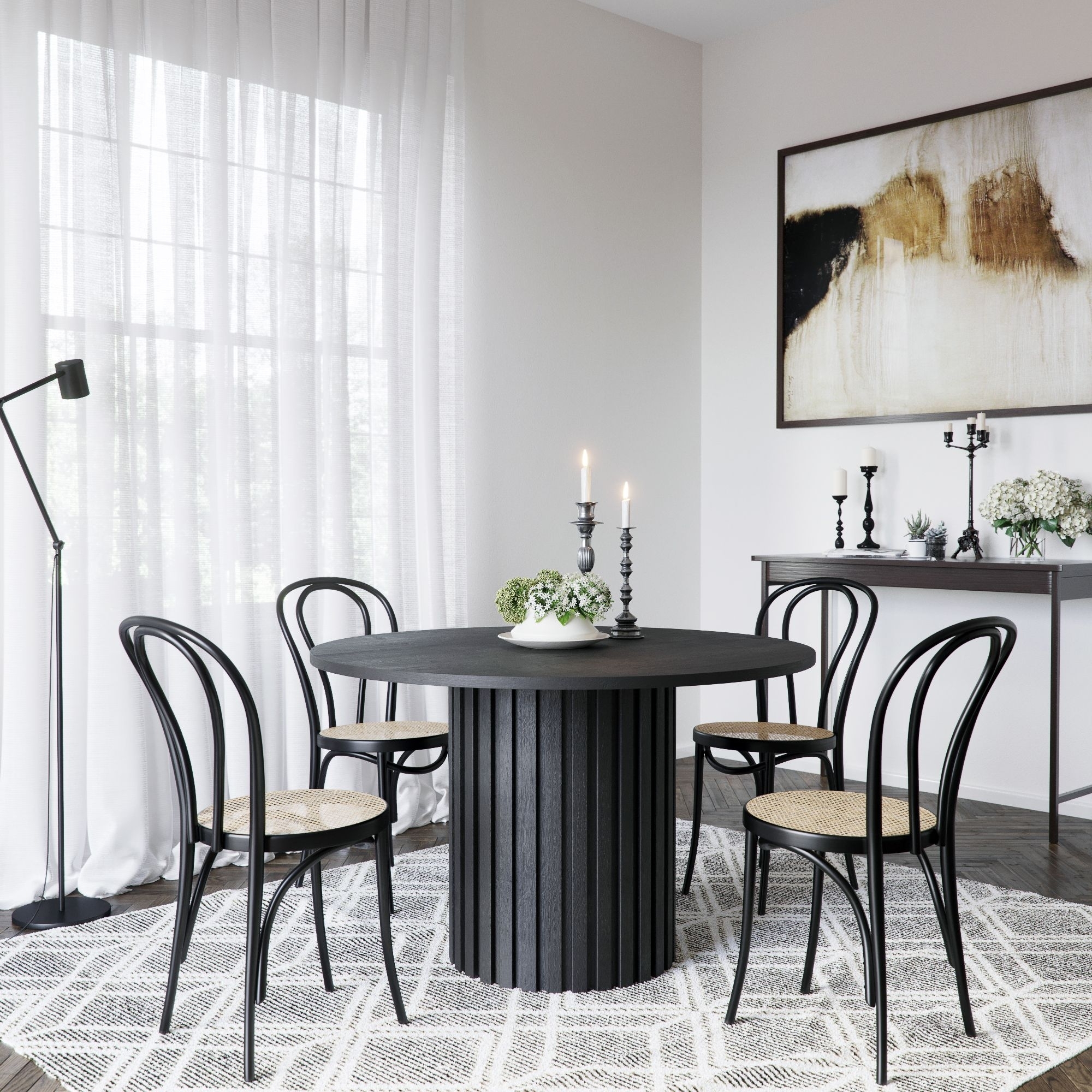 PiPi matgrupp, runt matbord Ø120 cm inkl 4 st Böjträ Stol No18 - Svartbetsat trä PiPi matgrupp, runt matbord Ø120 cm inkl 4 st Böjträ Stol No18 - Svartbetsat trä