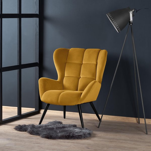Fauteuil Halfman en velours jaune Fauteuil Halfman en velours jaune