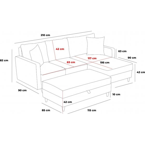 Canapé divan gauche Eca - Blanc crème Canapé divan gauche Eca - Blanc crème