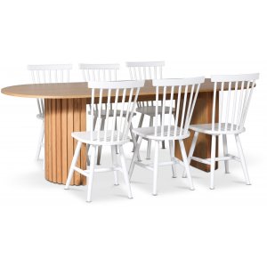 Groupe repas PiPi 230 cm incl. 6 chaises en cannage blanc Karl - Chne huil