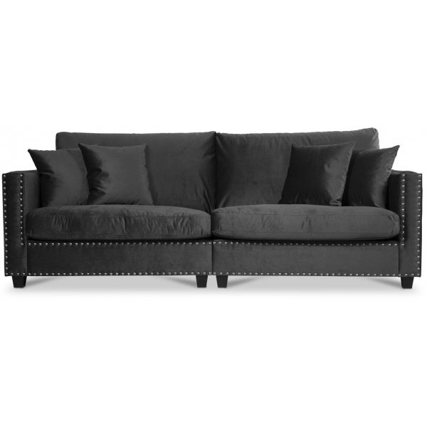 Bellino 4-sits soffa i svart sammet med nitar + Textilskydd fr mbler