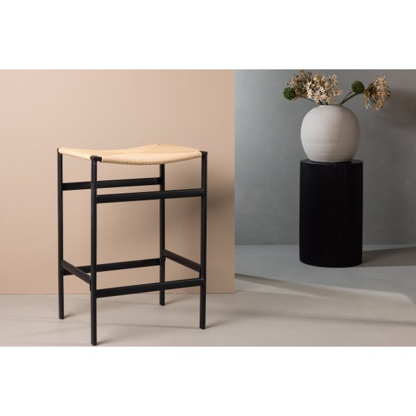 Tabouret de bar Polly - Noir/rotin