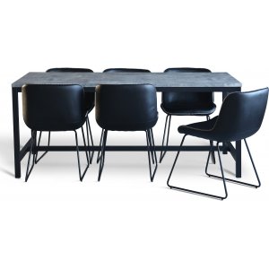 Texas matgrupp med 6 st Texas matstolar Svart PU + Texas matbord betong 180x90 cm Texas matgrupp med 6 st Texas matstolar Svart PU + Texas matbord betong 180x90 cm