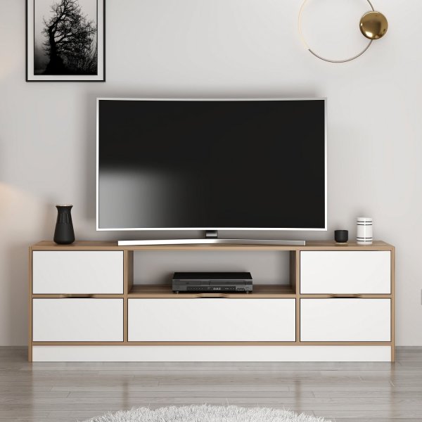 Meuble TV Elina - Blanc/marron