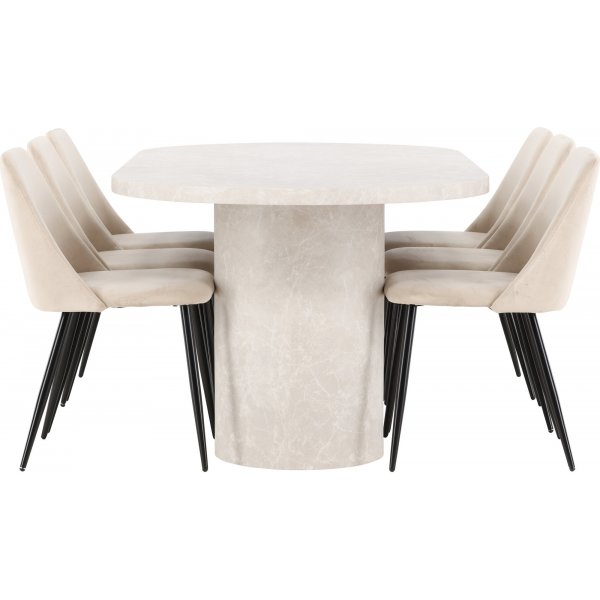 Matbord Narvik med 6 st Night stolar - Beige/svart + 6.00 x Stolsdyna