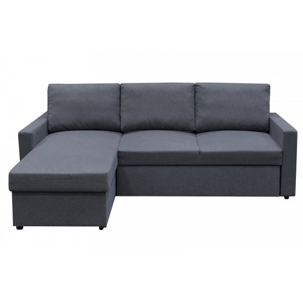 Bäddsoffa 220 cm bred mörkgrå med förvaring Bäddsoffa 220 cm bred mörkgrå med förvaring
